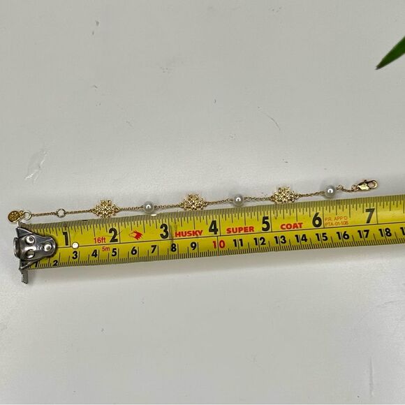 Tory Burch Kira Pavé Pearl Delicate Chain Bracelet Gold Plated Adjustable - Picture 7 of 7